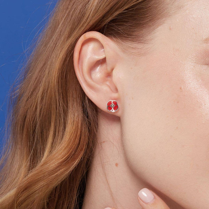 Red Poppy Flower Studs (EA 319RD) - Pine & Moss