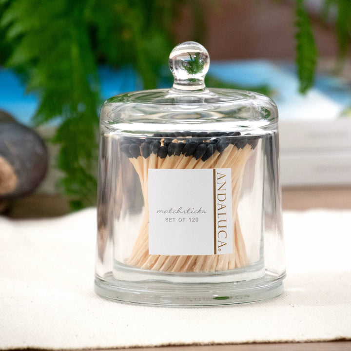 Glass Jar with Lid &amp; 120 Wooden Black Matches