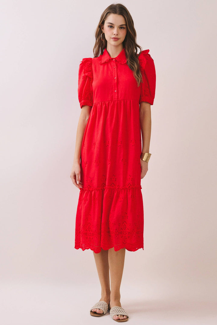 Hazel Flowy Midi Dress- Red