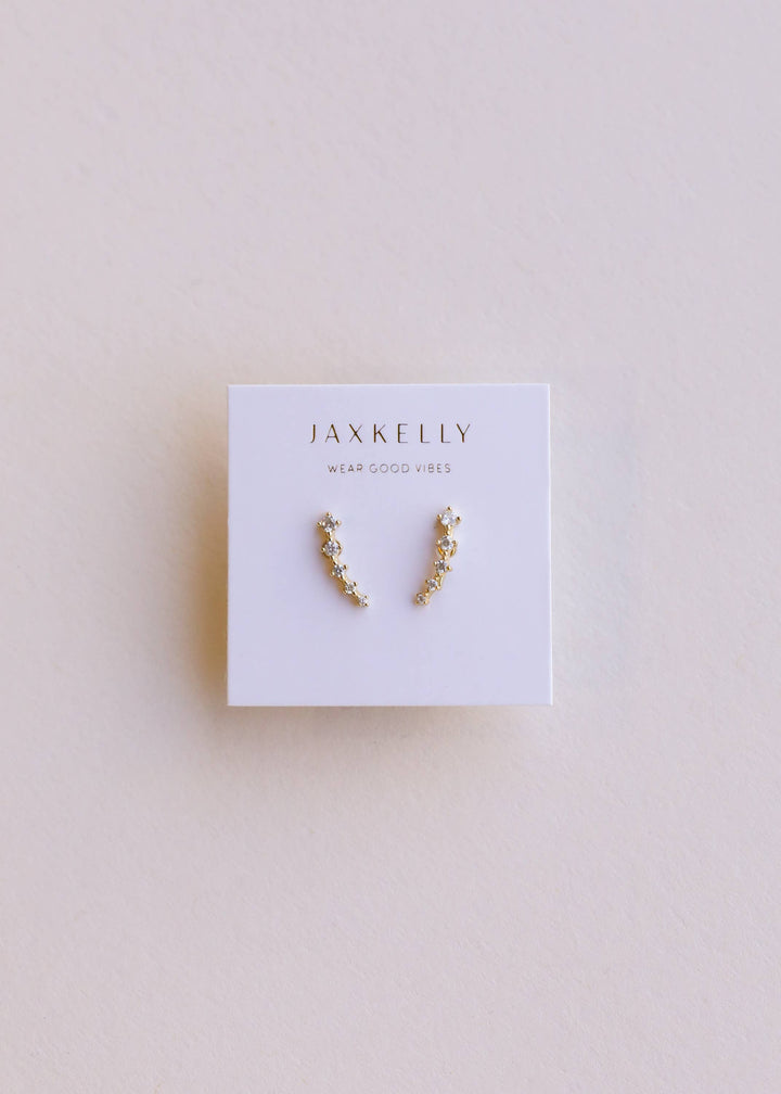 Crawler - White CZ - Gold Earrings - Pine & Moss