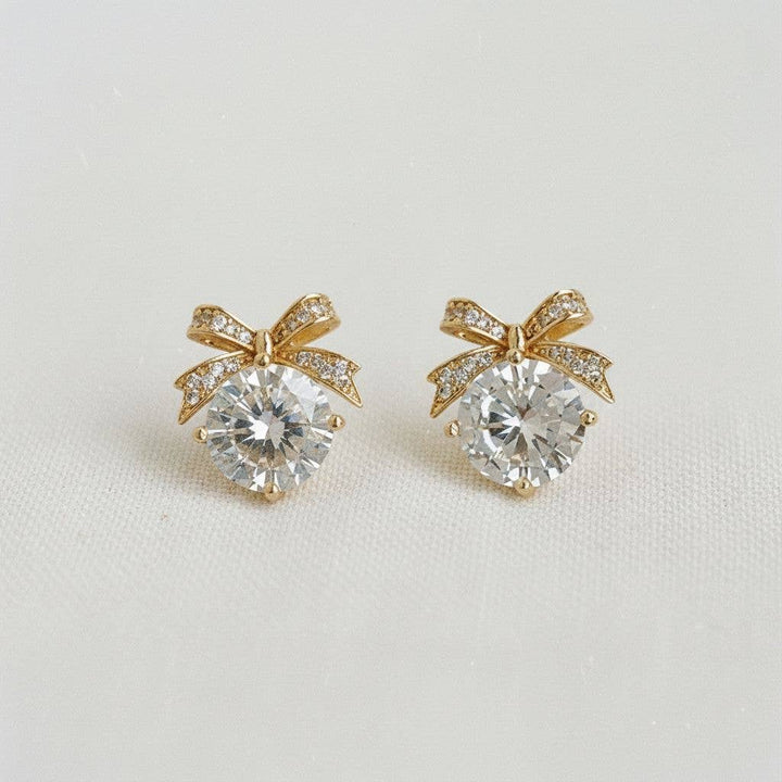 Sweetheart- Cubic Zirconia Bow Stud Earrings