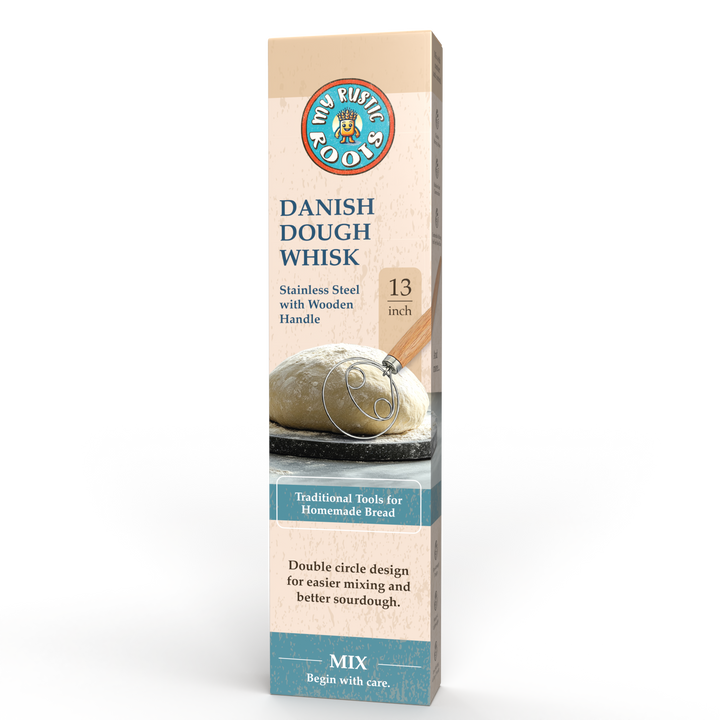 Boxed 13" Danish Dough Whisk.  Stainless Steel &amp; Wood