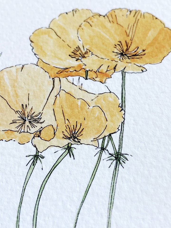 California State Flower Map - ART PRINT   : Watercolor / 8" x 10"