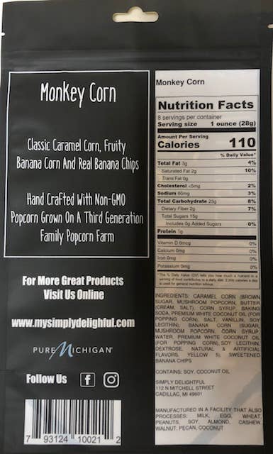 Simply Delightful Popcorn-Monkey (Caramel + Banana) 8 oz.