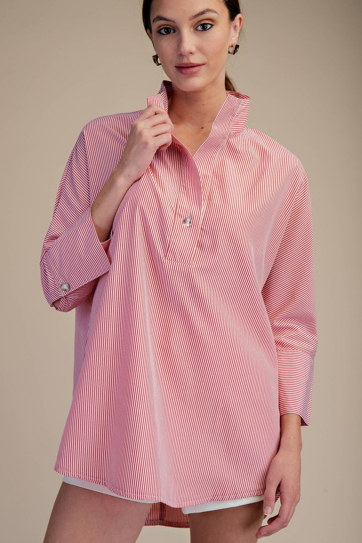 Clara Stand Neck Dolman Sleeves Shirt- Red - Pine & Moss