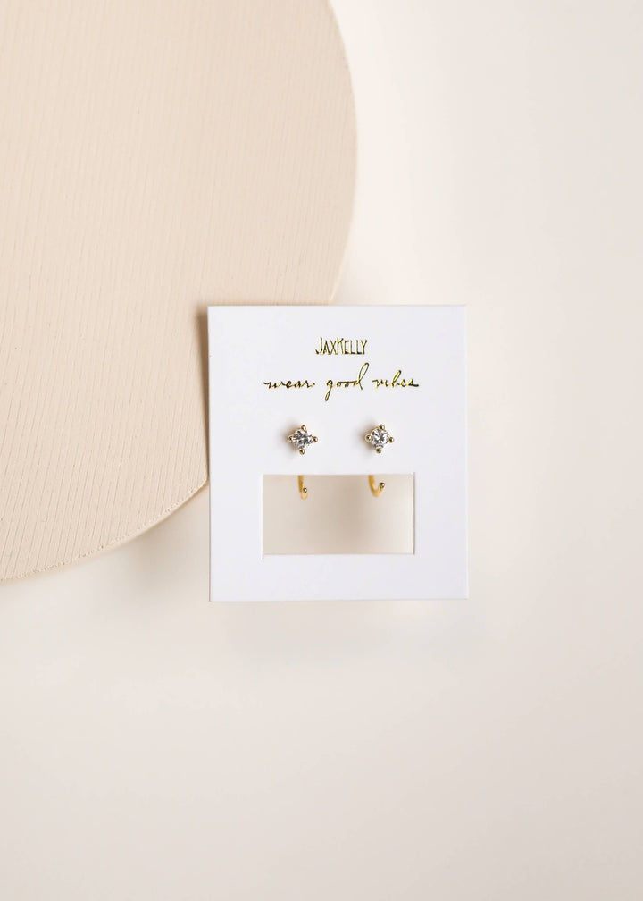 CZ Huggies - White - Gold Earrings - Pine & Moss