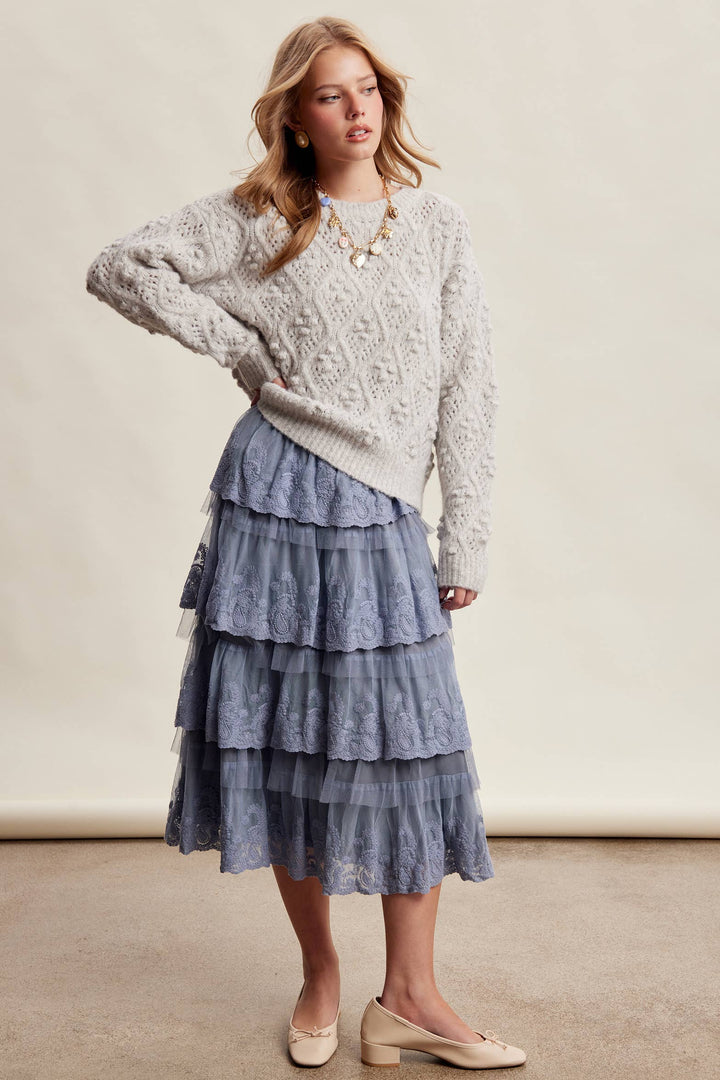 Jodi Bobble Pointelle Knit Sweater