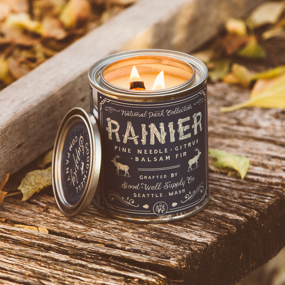 Rainier National Park Candle: Cotton Wick / 1/2 Pint - Pine &amp; Moss