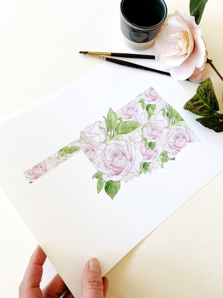 Oklahoma State Flower Map - ART PRINT   : Watercolor / 8" x 10"