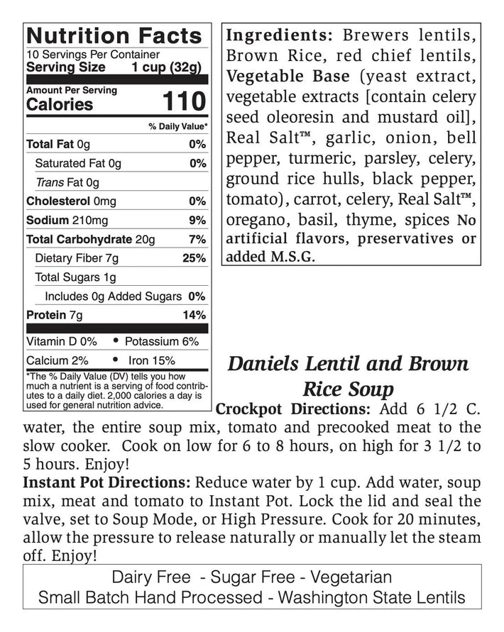 Small Daniels Lentil and Brown Rice Soup Mix