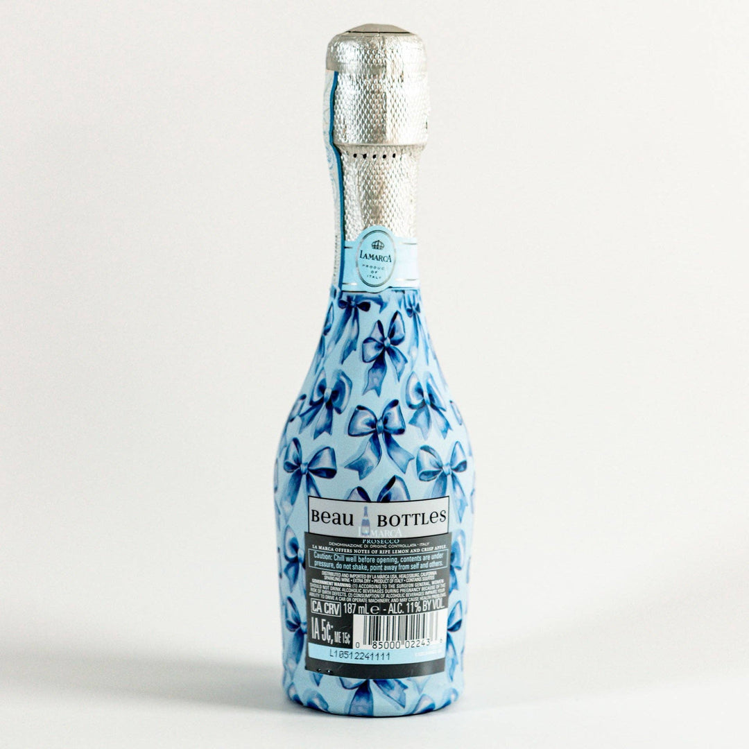 Beau Bottles Blue Satin Bows -MINI Prosecco Collection - Six Pack - Pine &amp; Moss