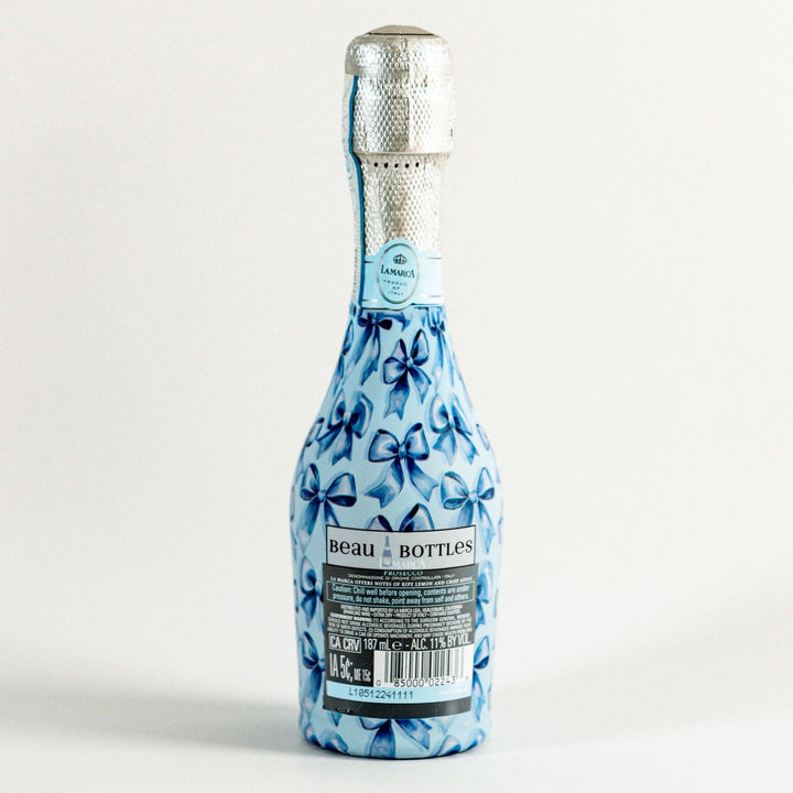 Beau Bottles Blue Satin Bows -MINI Prosecco Collection - Six Pack - Pine &amp; Moss