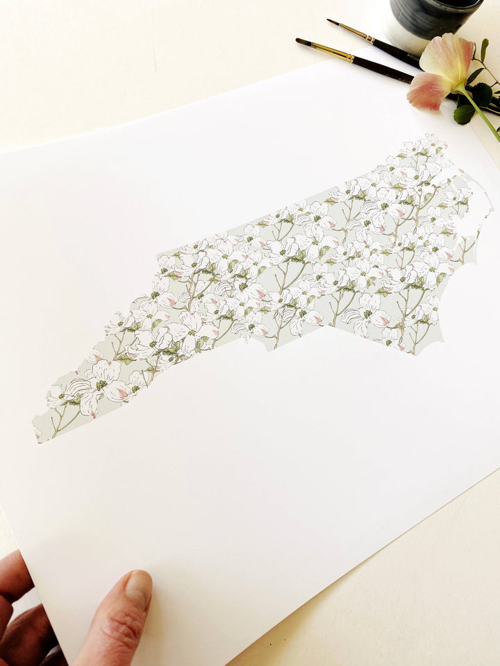 North Carolina State Flower Map - ART PRINT : Watercolor / 8" x 10"