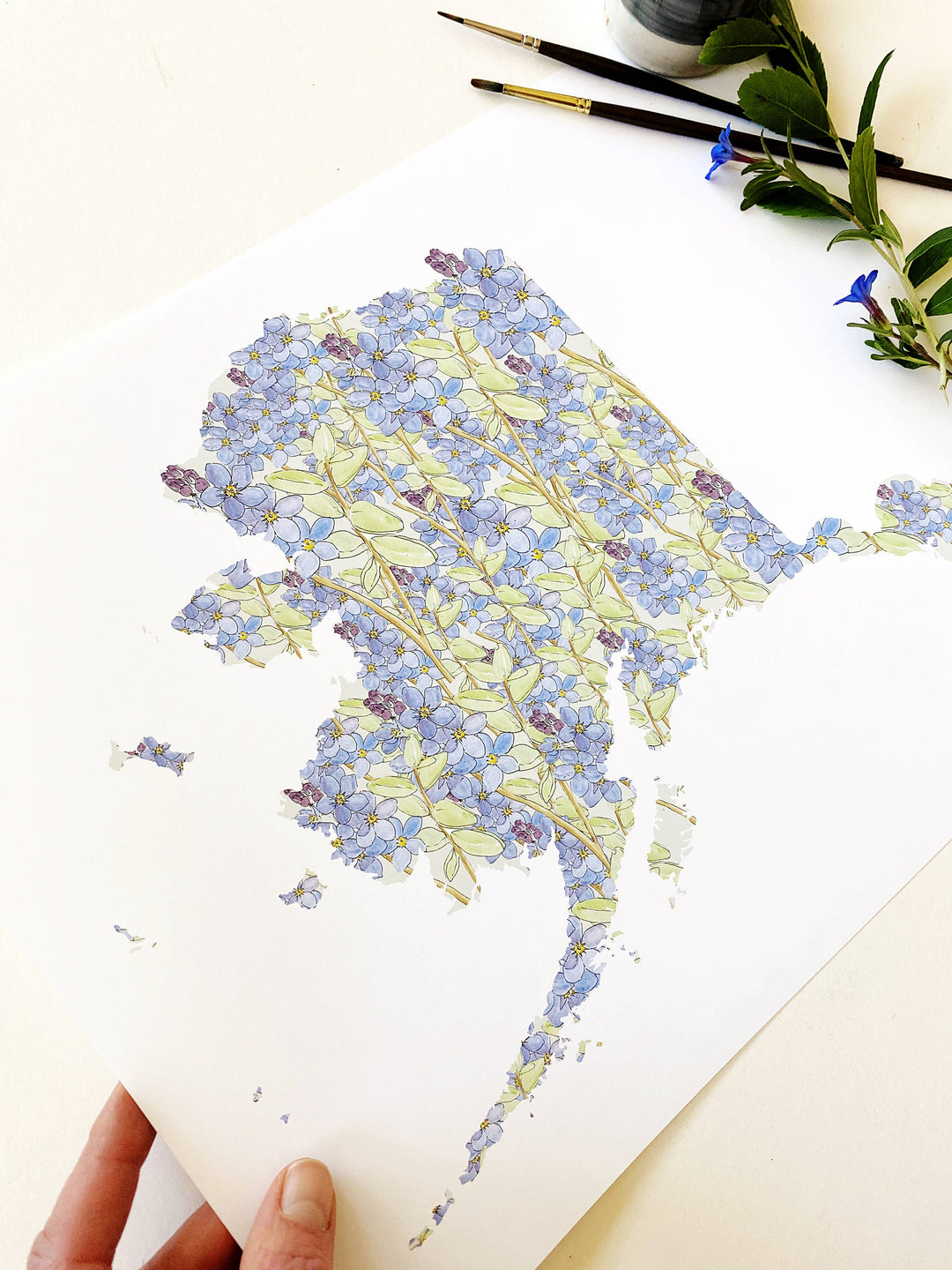 Alaska State Flower Map - ART PRINT : Watercolor / 8" x 10"