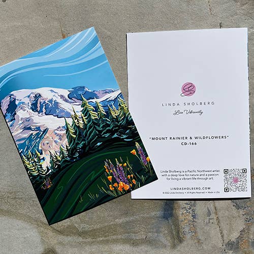 Mount Rainier and Wildflowers Greeting Card
