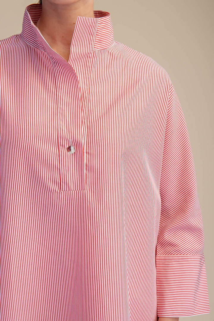 Clara Stand Neck Dolman Sleeves Shirt- Red - Pine & Moss