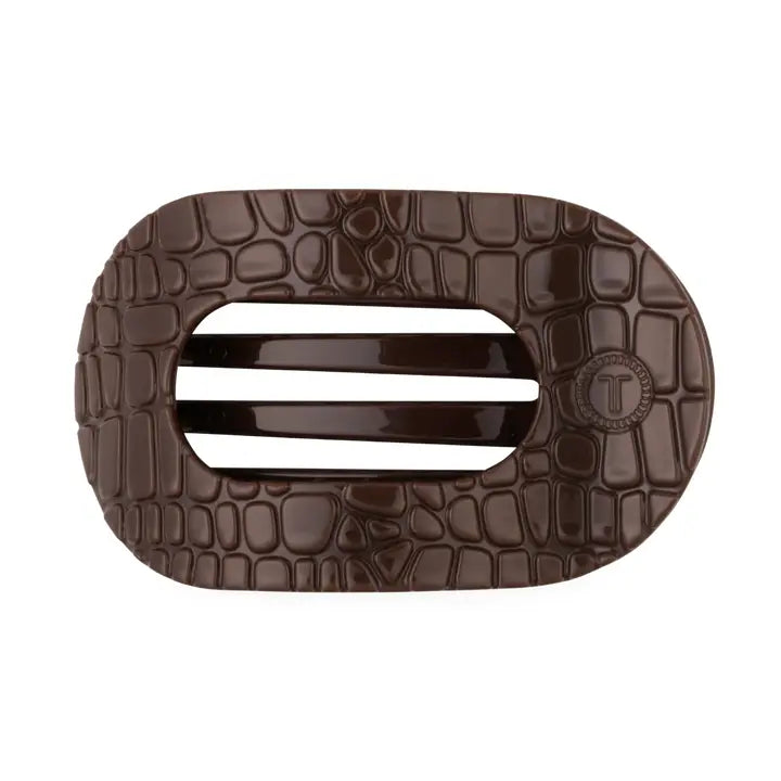 Brown Crocodile | Medium | Flat Round Hair Clip