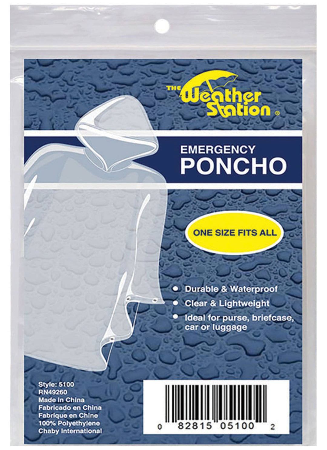 Adult Clear Emergency Rain Poncho with Hood - Outdoor/Travel - Pine & Moss