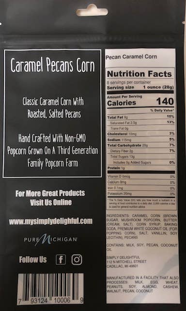 Simply Delightful Popcorn- Caramel Pecan Corn 8 oz