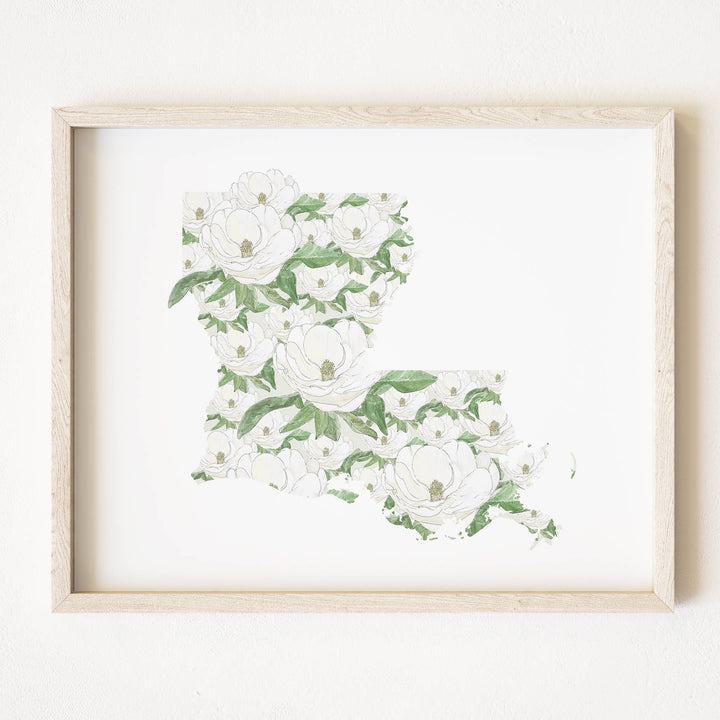 Louisiana State Flower Map - ART PRINT : Watercolor / 8" x 10"