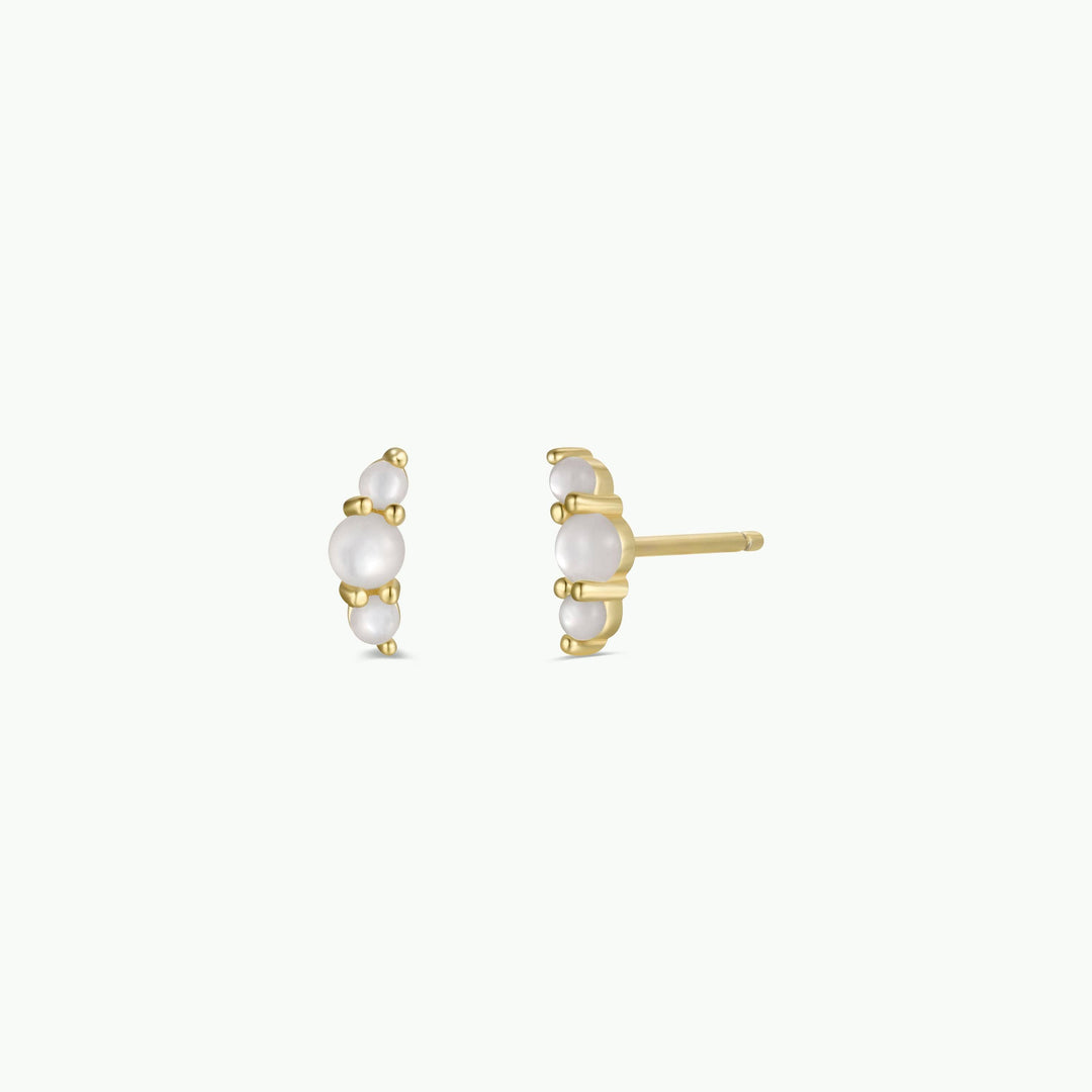 Crescent Gold Earrings - Calming Pearl - Pine & Moss