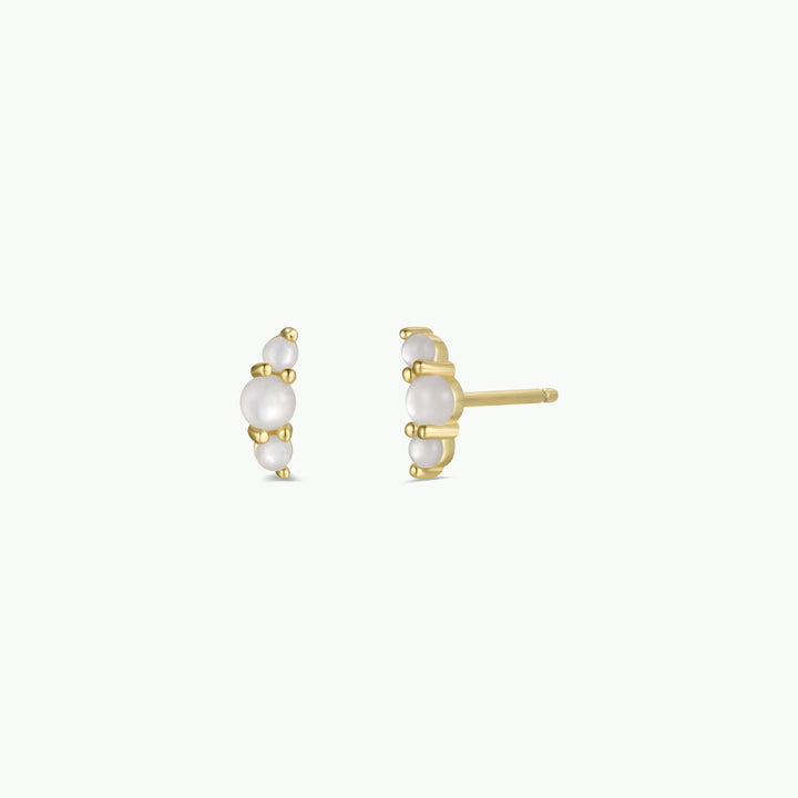 Crescent Gold Earrings - Calming Pearl - Pine & Moss