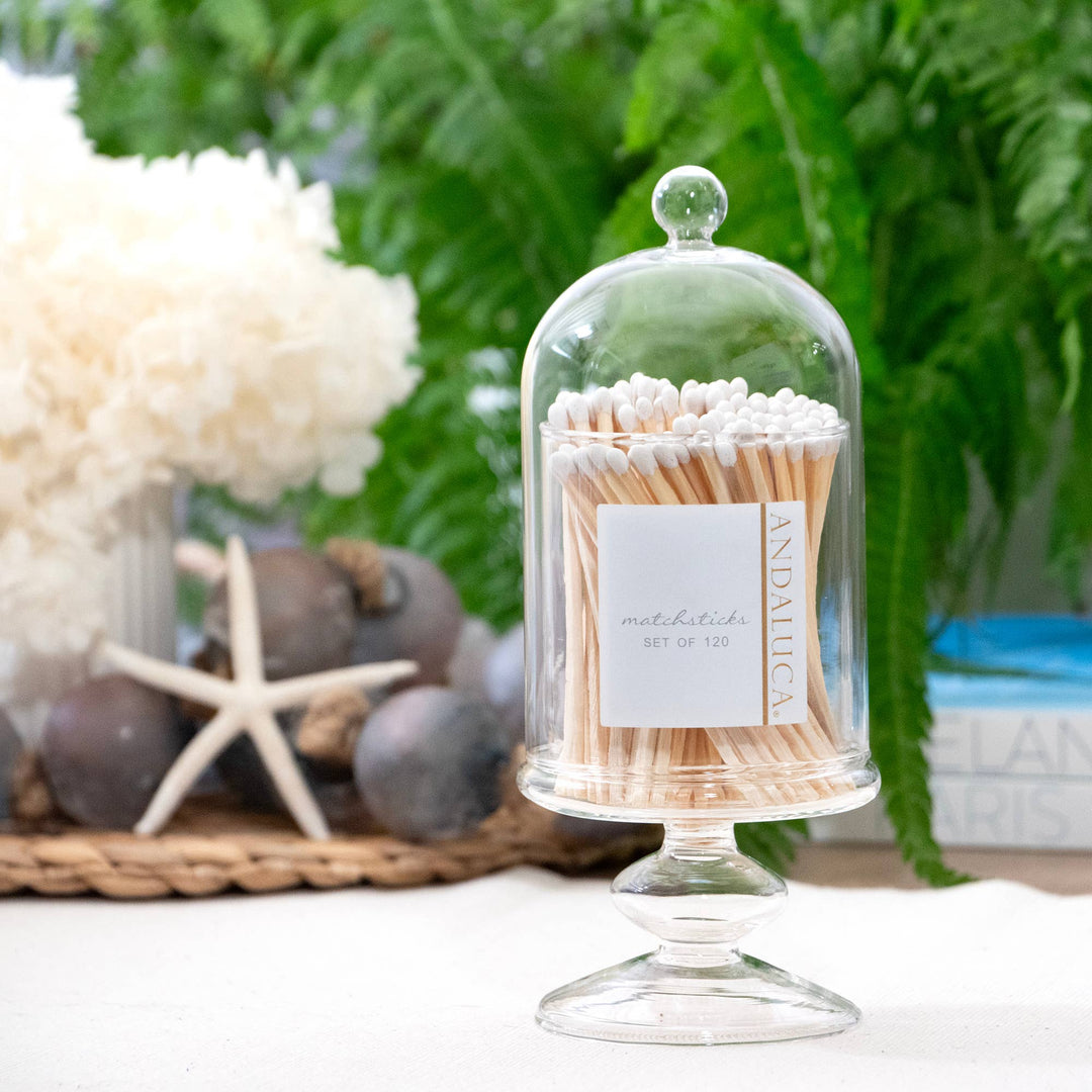 Tall Glass Jar with Lid & 120 Wooden White Matches - Pine & Moss