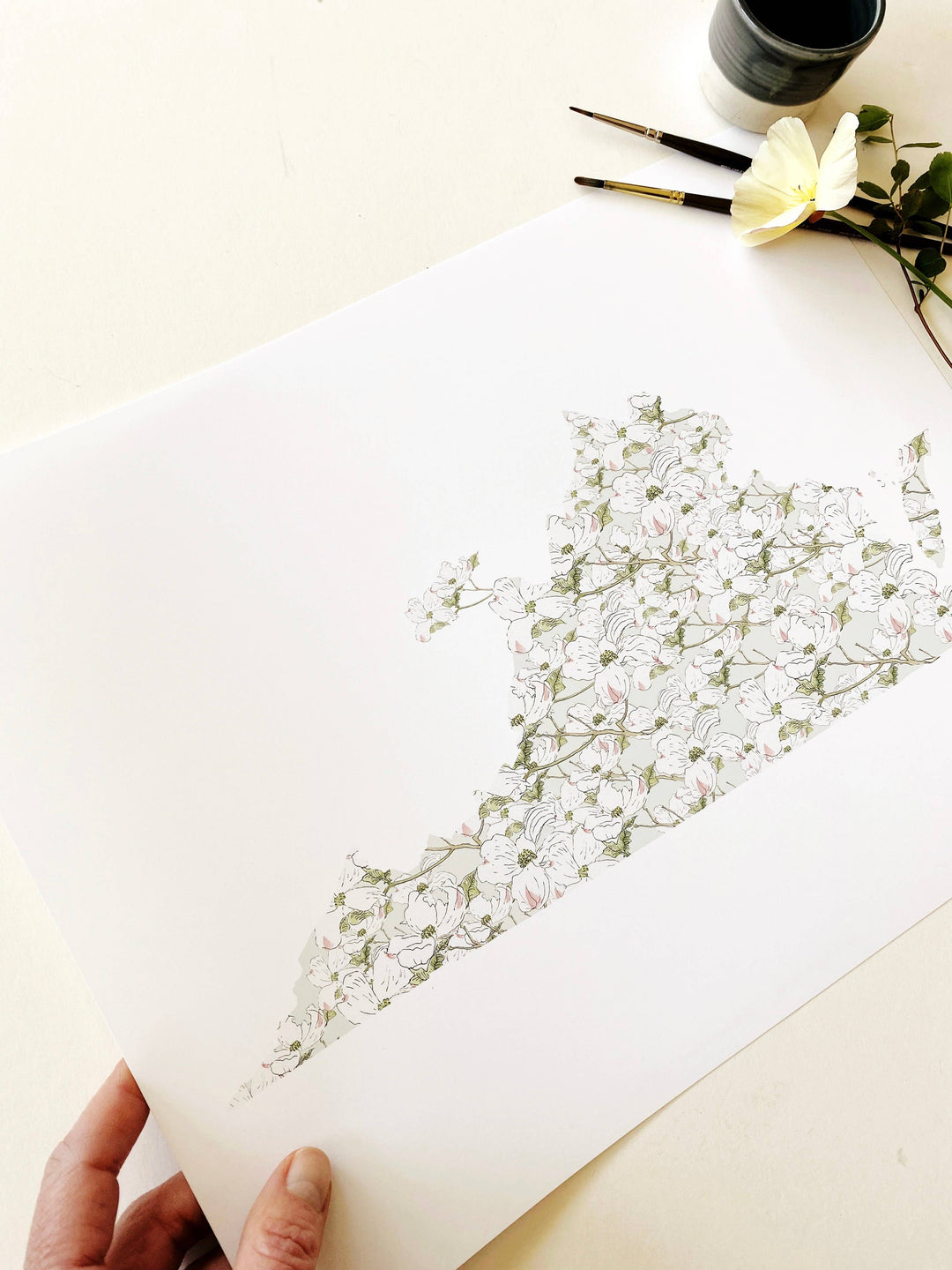 Virginia State Flower Map - ART PRINT: Watercolor / 8" x 10"