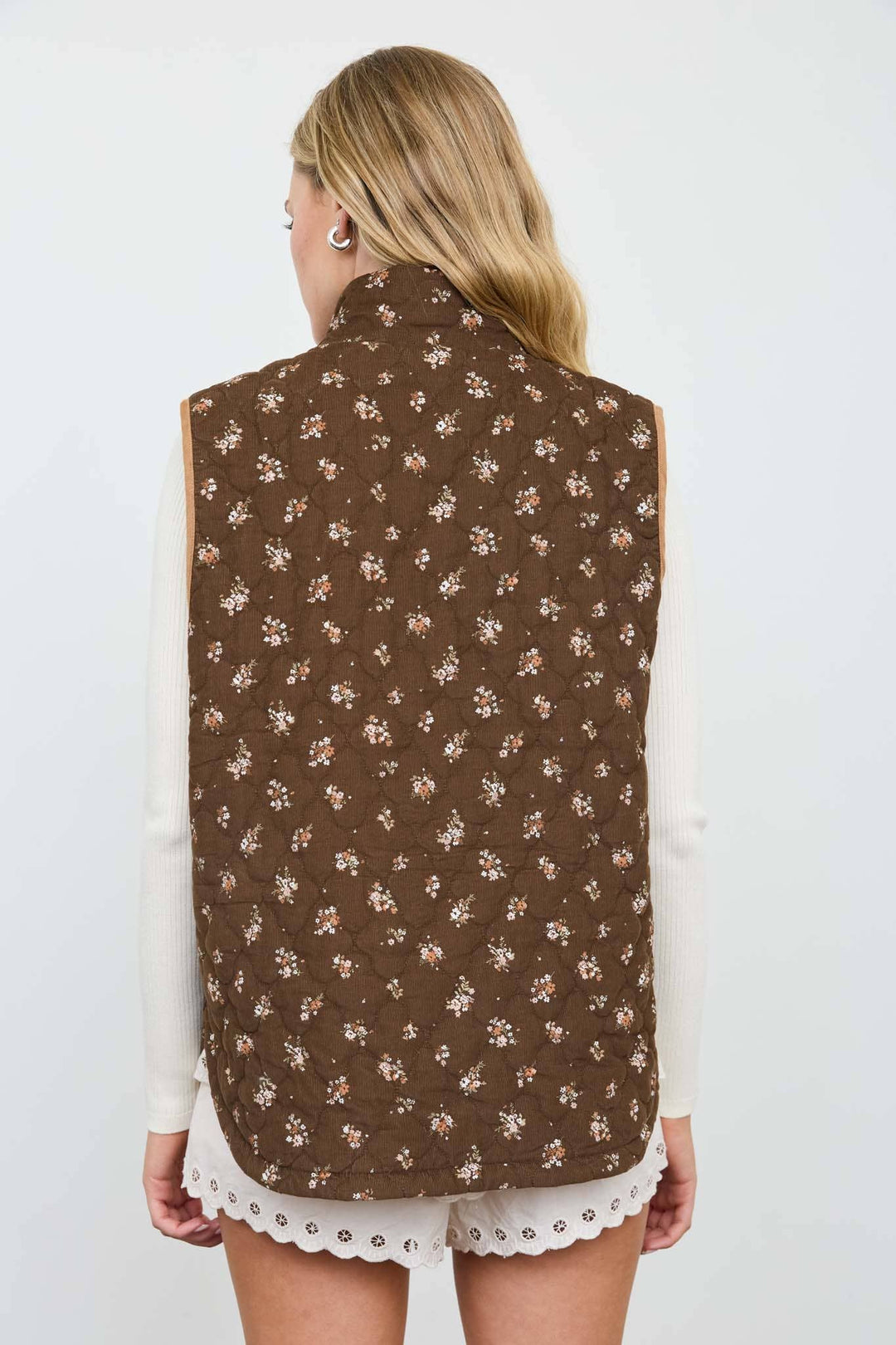 Morgan FLORAL QUILTED ZIP-FRONT MOCK NECK VEST