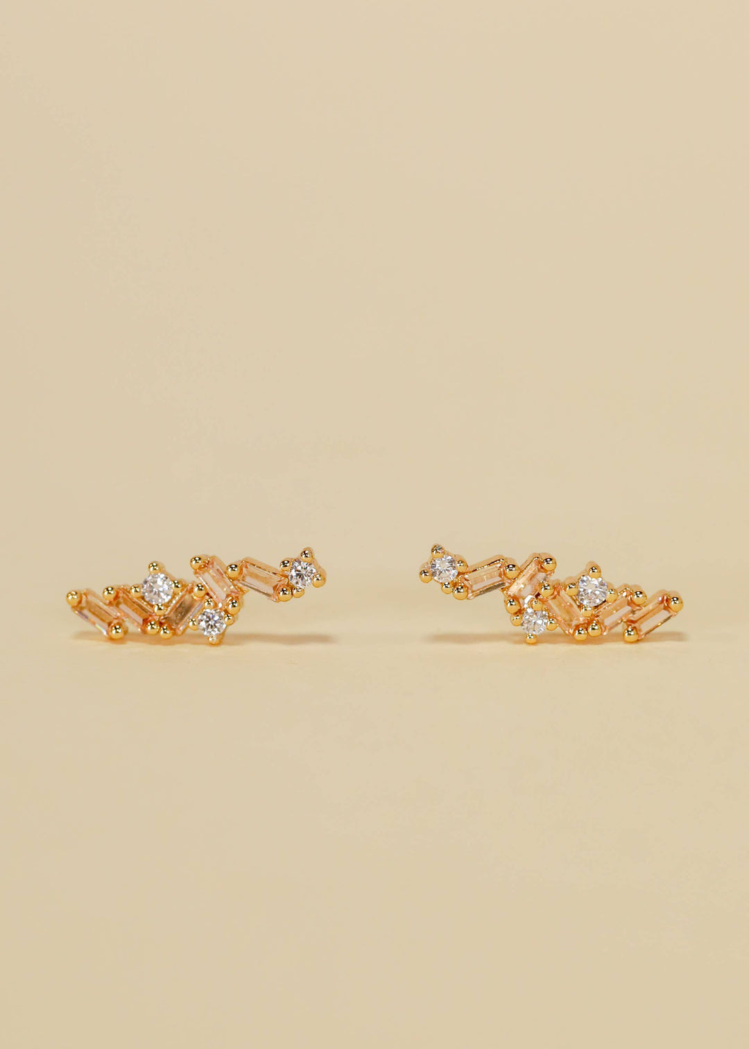 Cascading Baguette Drop - Gold Earrings - Pine & Moss