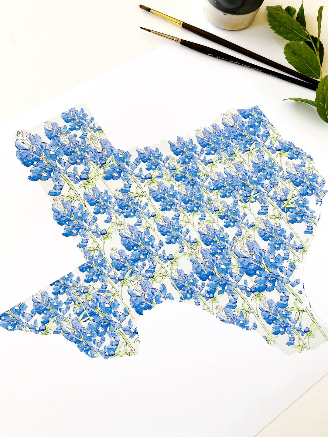 Texas State Flower Map - ART PRINT: Watercolor / 8" x 10"
