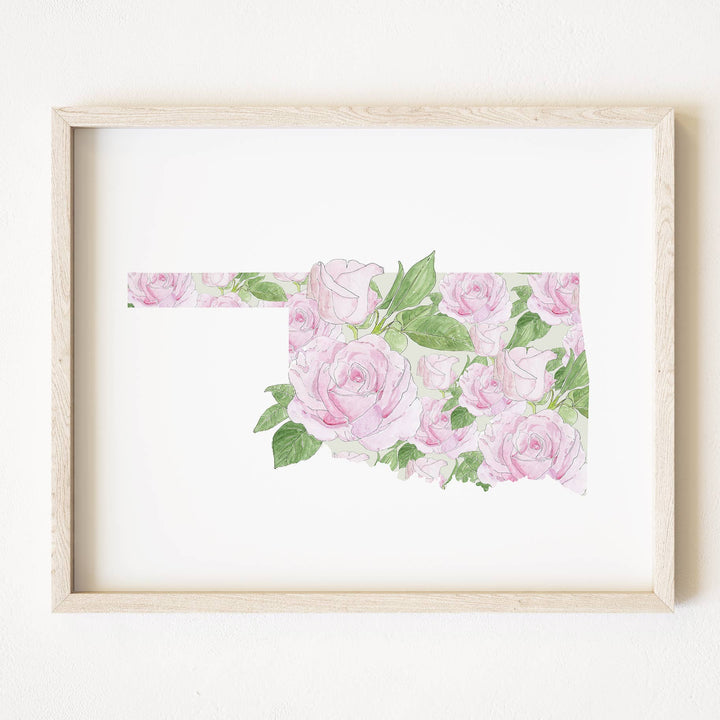 Oklahoma State Flower Map - ART PRINT   : Watercolor / 8" x 10"
