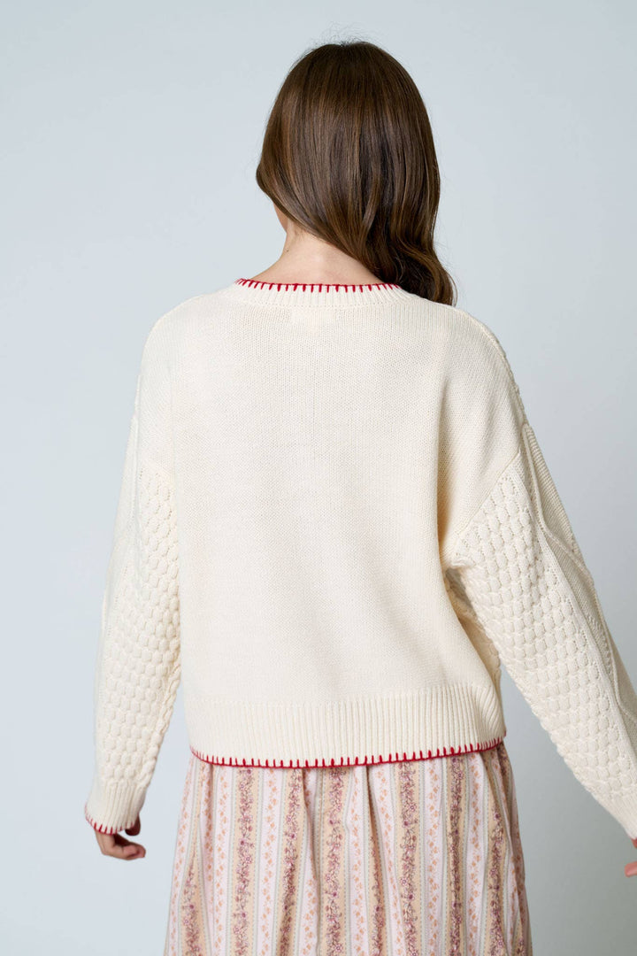RILEY FLORAL EMBROIDERY CONTRAST STITCH KNIT CARDIGAN