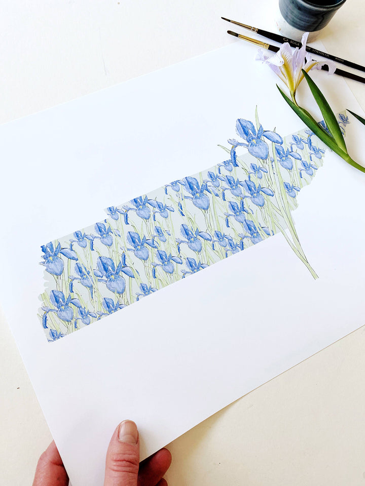 Tennessee State Flower Map - ART PRINT : Watercolor / 8" x 10"