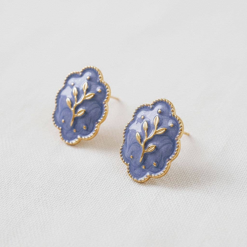 Spring Indigo- Artistic Floral Inspired Drop Earrings - Pine &amp; Moss