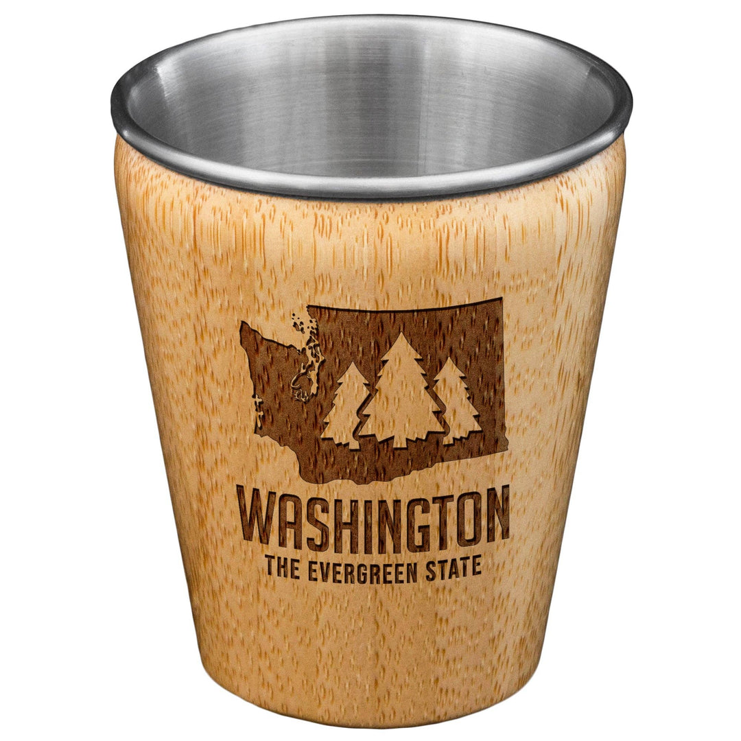 Washington Engraved Shot Glass, Bamboo with Stainless Steel