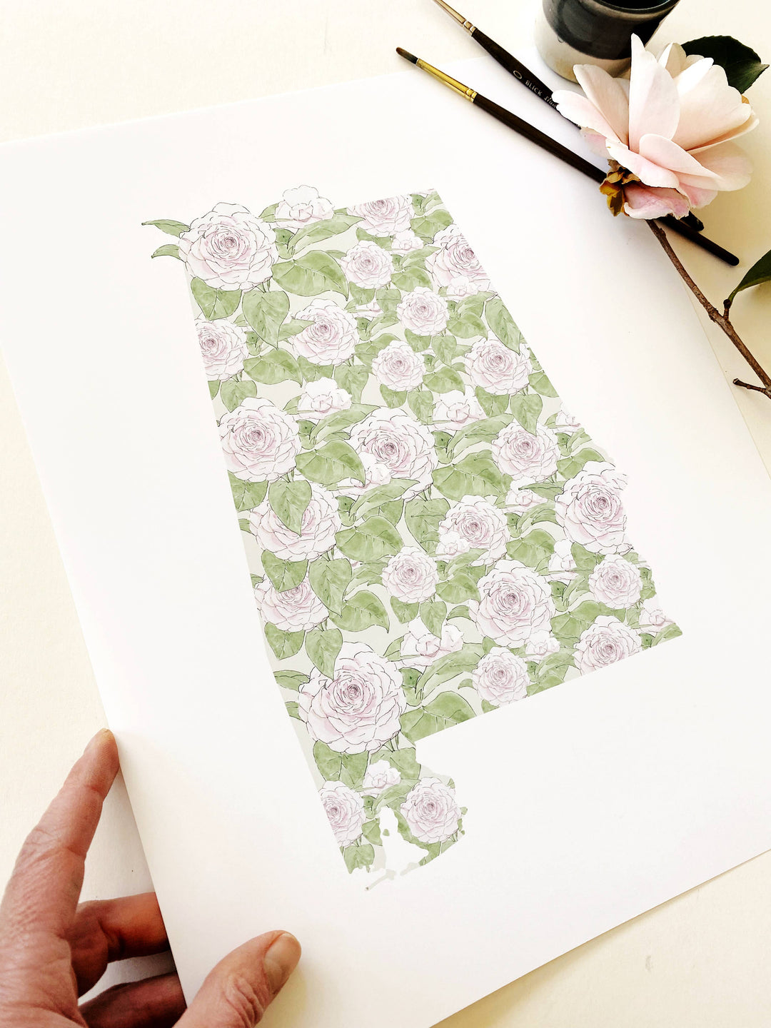 Alabama State Flower Map - ART PRINT  : Watercolor / 8" x 10"