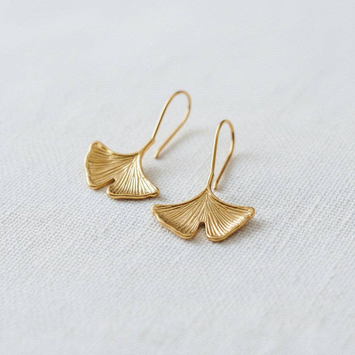 Leaves- Artistic Ginkgo Leaf Drop Earrings - Pine &amp; Moss