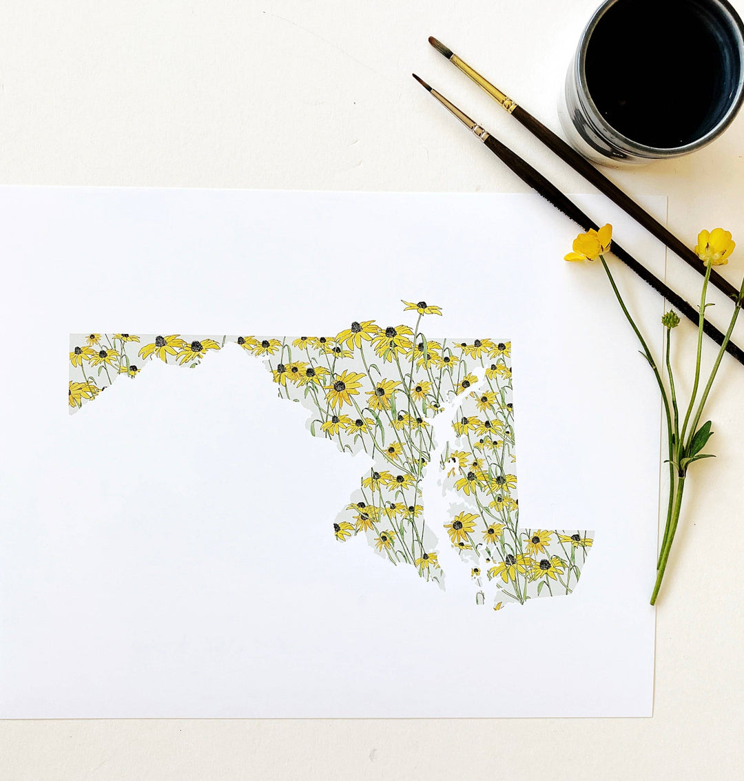Maryland State Flower Map - ART PRINT