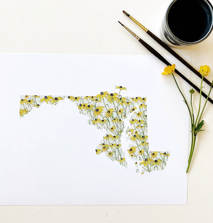 Maryland State Flower Map - ART PRINT