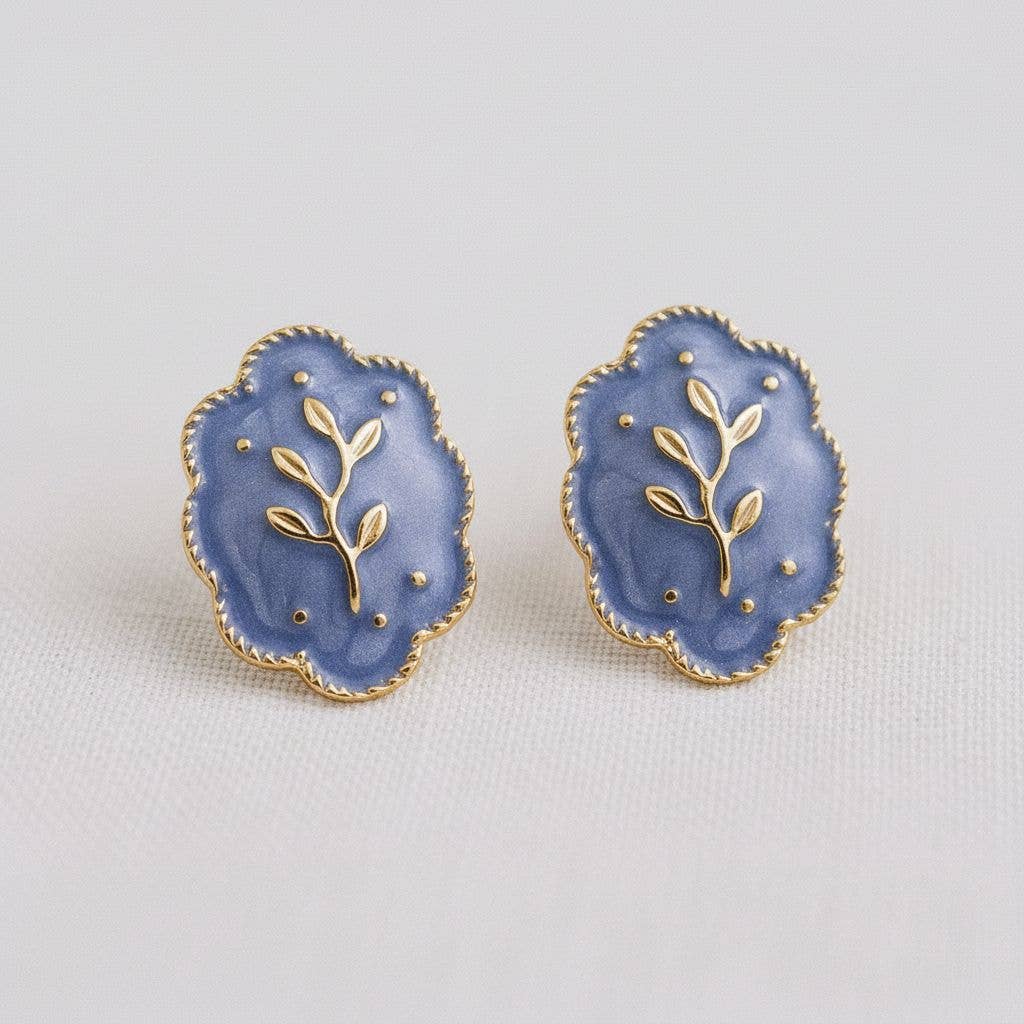 Spring Indigo- Artistic Floral Inspired Drop Earrings - Pine &amp; Moss