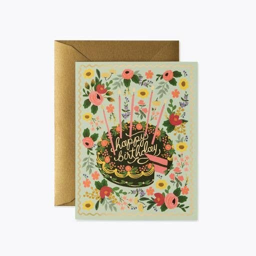 Floral Cake Birthday Card - Pine & Moss