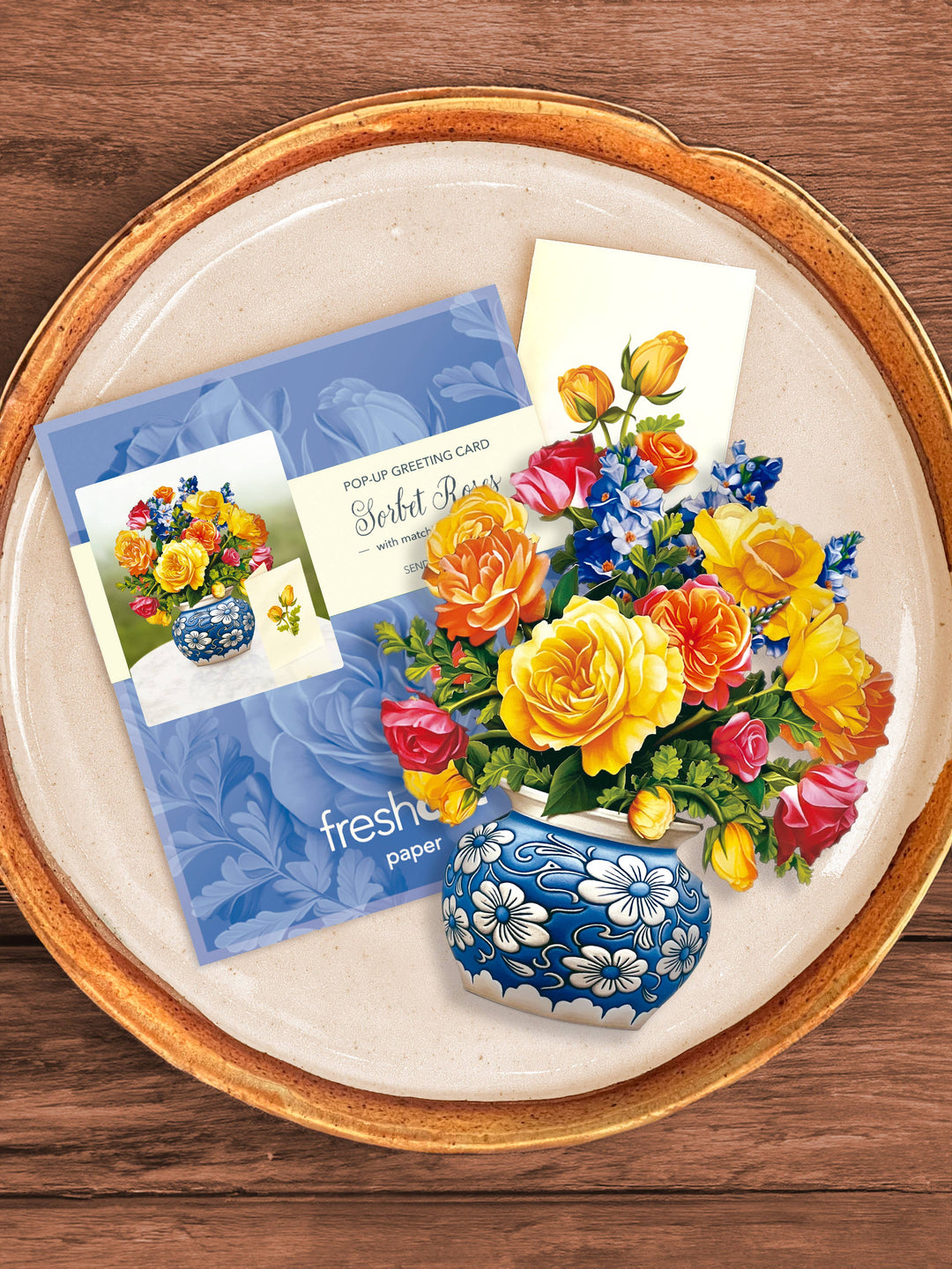 Mini Sorbet Roses Bouquet Pop- up Card - Pine & Moss