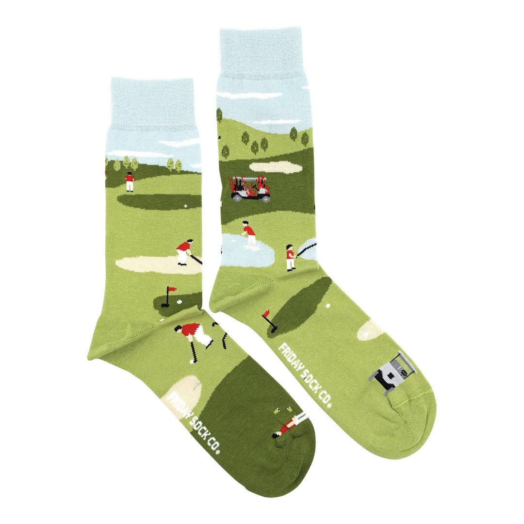 Men's Socks | Funny Golf Scene Socks | Mismatched: Men's 7 - 12