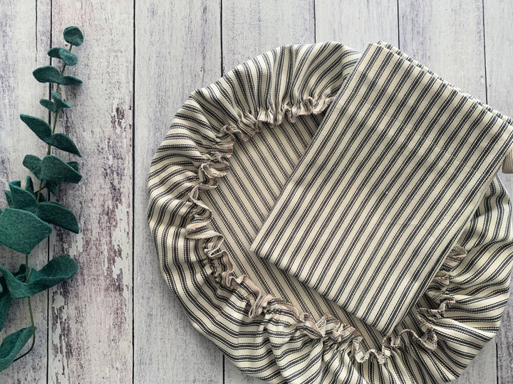 Bread Makers Set in Ticking Stripes, bread bag &amp; bowl cover: Khaki - Pine &amp; Moss