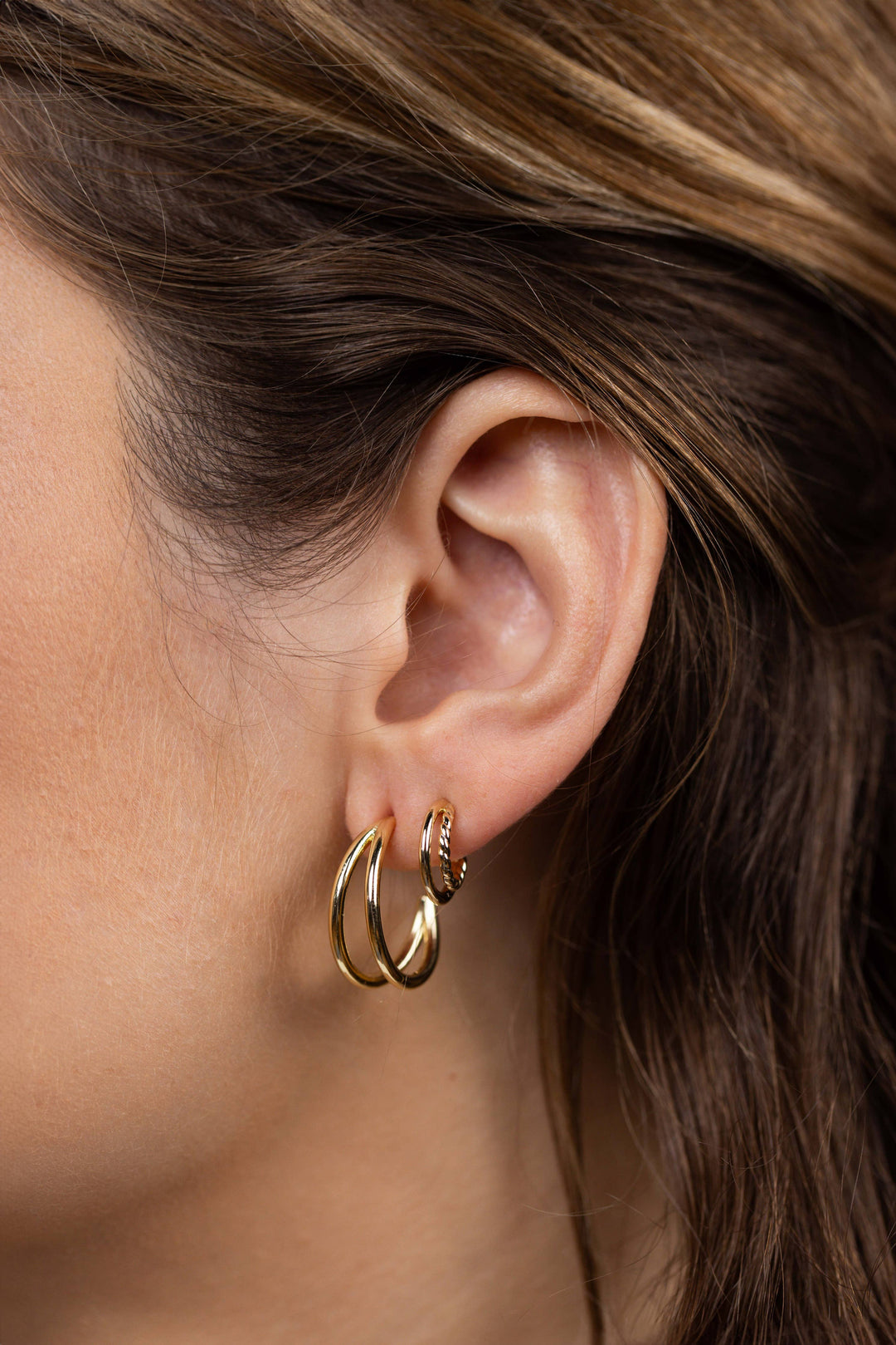 Illusion Double Hoop - Gold Earrings - Pine & Moss