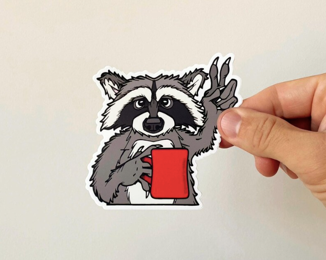 Coffee Raccoon Sticker | Peace Sign | Waterproof Vinyl Decal