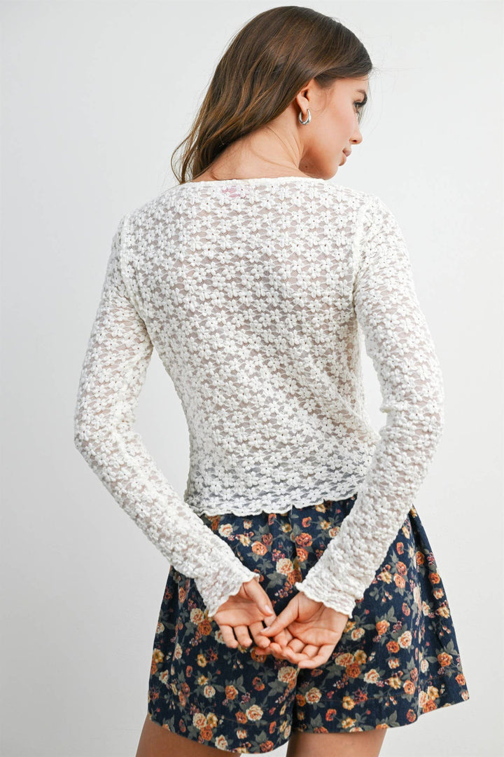 Shellie Textured Long Sleeve Top- Ivory or Black