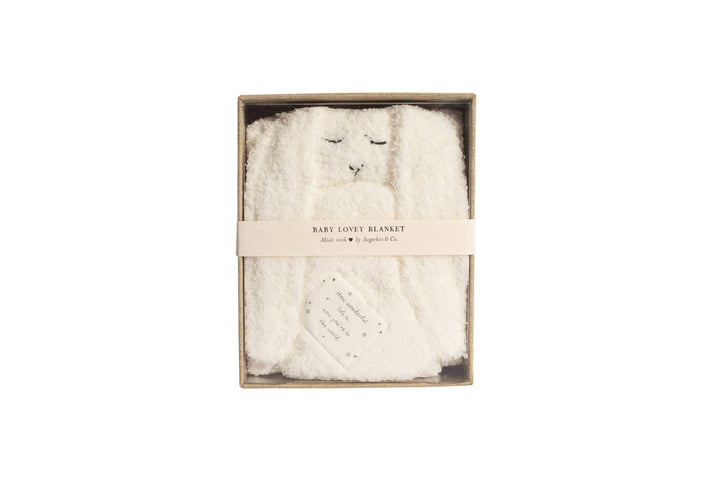 "How wonderful life is" Bunny Baby Lovey Blanket: Oatmeal