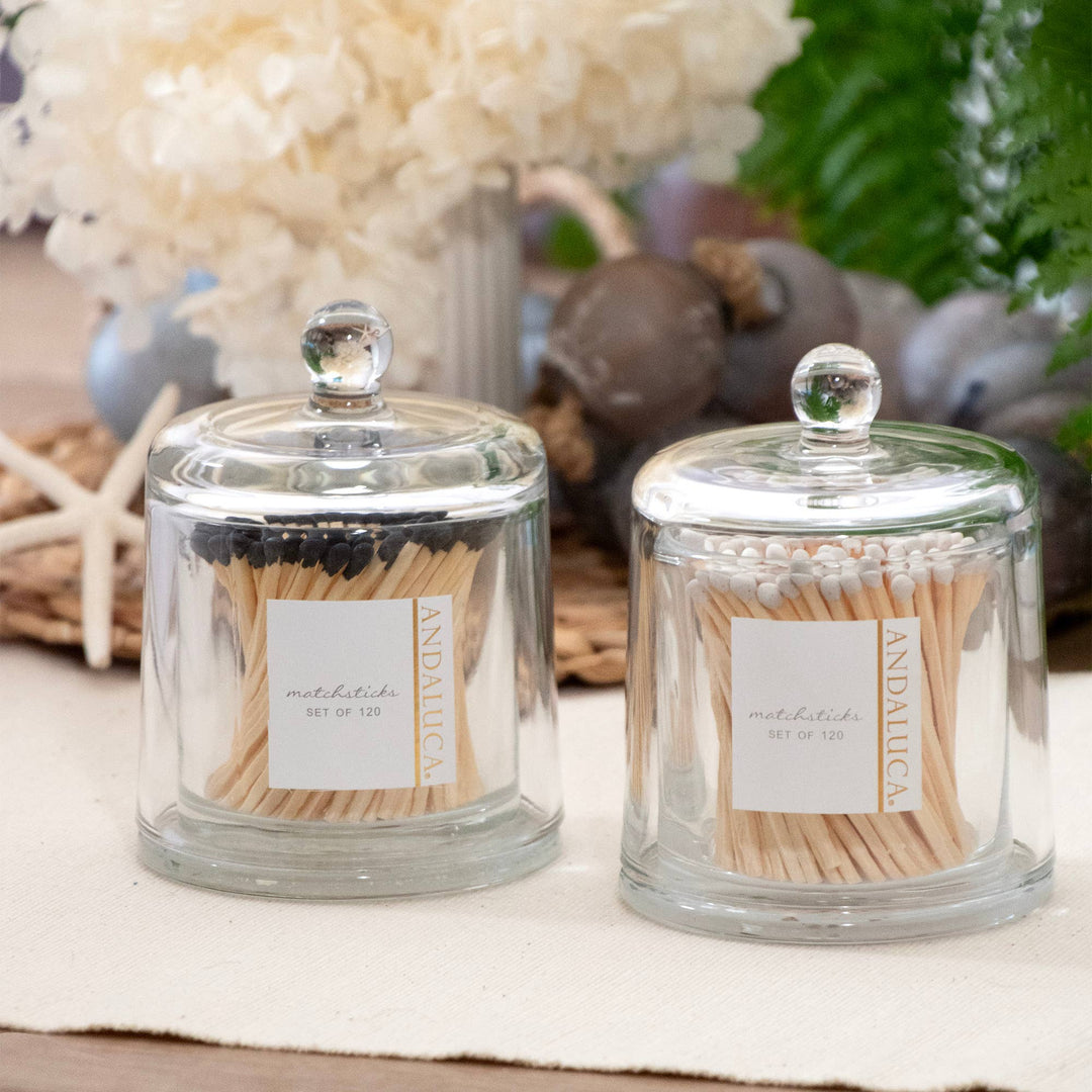 Glass Jar with Lid &amp; 120 Wooden Black Matches